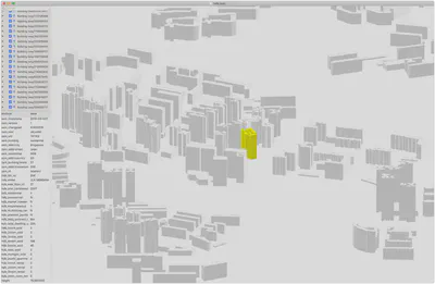 Data viewed in azul (free macOS software for CityJSON) showing the attributes for a block in Bukit Merah.