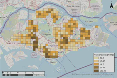 Mean offset distance of OSM building data and the reference dataset by cells.