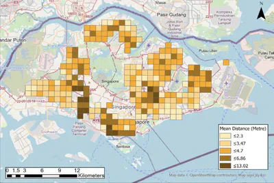 Mean offset distance of OSM building data and the reference dataset by cells.