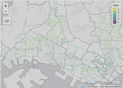 Recovery rank of bus stops for a part of Singapore.