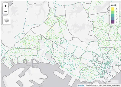Recovery rank of bus stops for a part of Singapore.