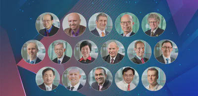 Top row from left: Prof Thompson Teo; Prof Remus Ilies; Prof Andrew K. Rose (Dean); Prof Duan Jin Chuan; Visiting Prof Michael Frese. Second row: Prof David de Cremer; Prof Wong Poh Kam; Prof Vivien Lim; Adjunct Prof Richard D. Arvey; Prof Jochen Wirtz; Prof Ho Teck Hua (Provost). Third row: Prof Chang Sea Jin; Prof Andrew Delios; Prof Sumit Agarwal; Prof Mark Goh; Asst Prof Filip Biljecki.