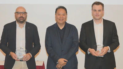 Left to right: Assoc Prof Simone Fatichi, CDE Deputy Dean Prof Teo Kie Leong, Asst Prof Filip Biljecki