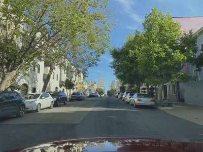 A street view image taken in San Francisco, USA. Computer vision models can estimate the amount of greenery and visible sky and many other aspects at the 'people-level', to support climate, mobility, and health studies. Doing so for thousands of images in a city allows us to map urban aspects such as greenery at a high resolution, but that may be cumbersome and inaccessible to many researchers and practitioners. Source: [Mapillary](https://www.mapillary.com/app/?lat=37.79845471167398&lng=-122.41554040276003&z=19.9&pKey=970434960775265&focus=photo).